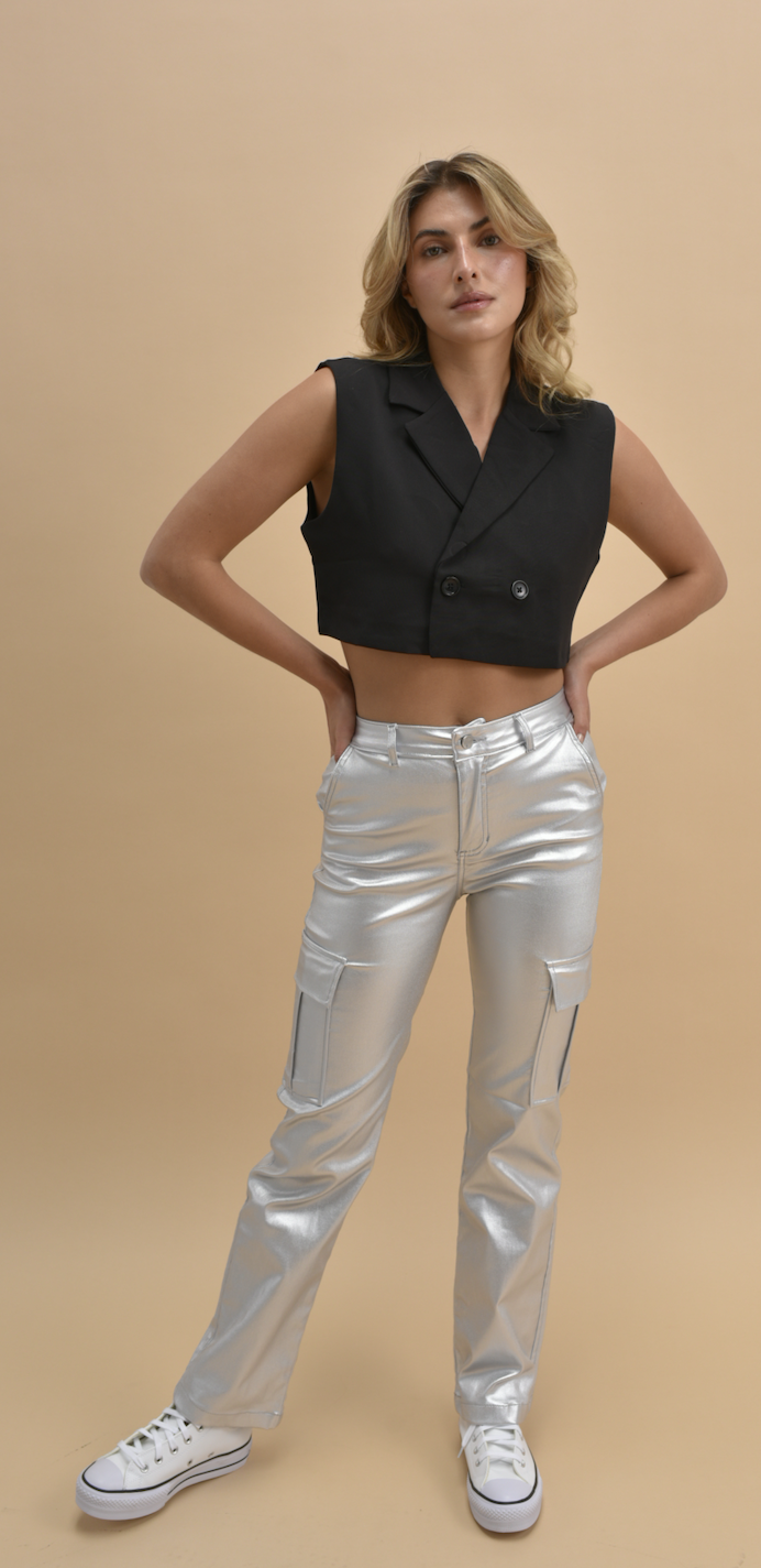 Silver and gold pants.